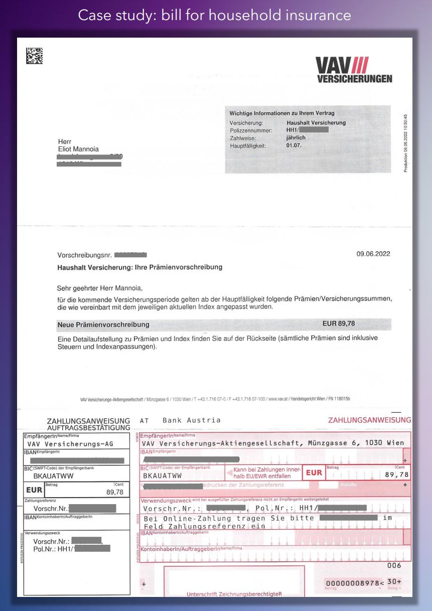 Invoice from an insurance company