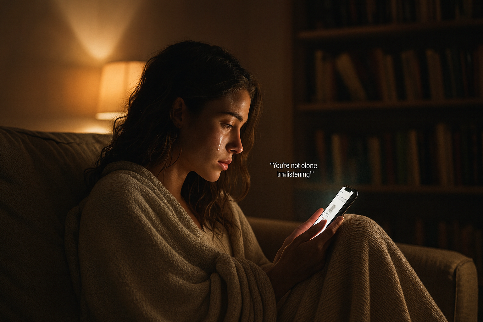 A person wearing a beige sweater types on a laptop, using one natural hand and one prosthetic hand. The laptop screen displays an email inbox, and the scene is set at a dark table in a softly lit environment.<br />
Image by Anna Shvets